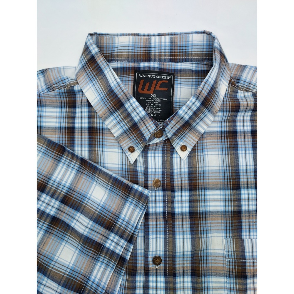 Walnut‎ Creek 2XL Mens Plaid Button Down Short Sleeve Casual Shirt